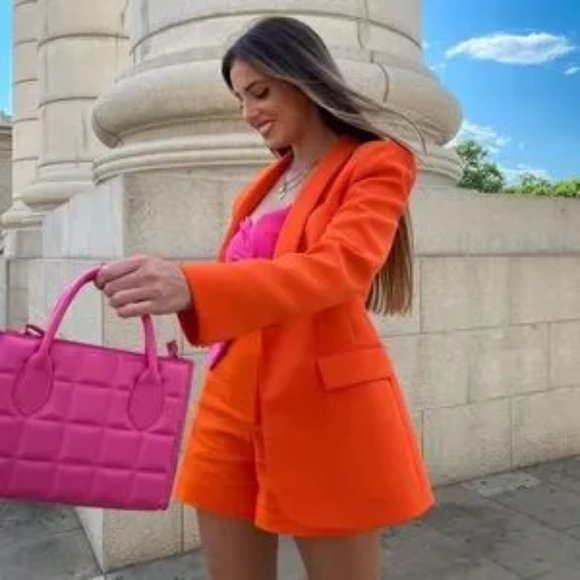 ZARA 2 Piece Blazer And Shorts Set Orange - Picture 2 of 6